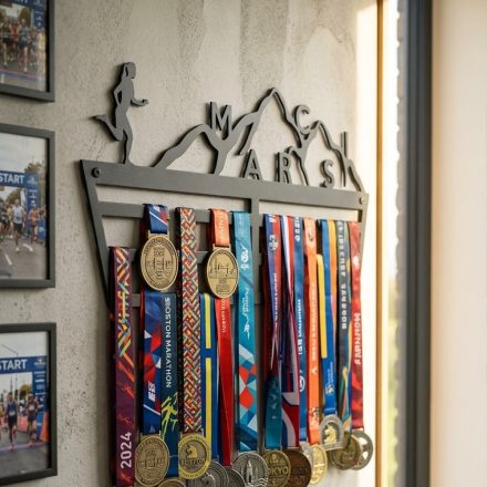 Futós éremtartó heggyel falra szerelve modern környezetben