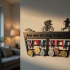 Egyedi sport ajándék ötlet triatlonistáknak: elegáns fali éremtartó a legnagyobb sikereknek.