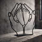 Minimalist protective hands line drawing