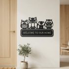 Welcome Home bagoly fali dekoráció 2 mm acélból, matt fekete porfestett kivitelben, előszoba falán