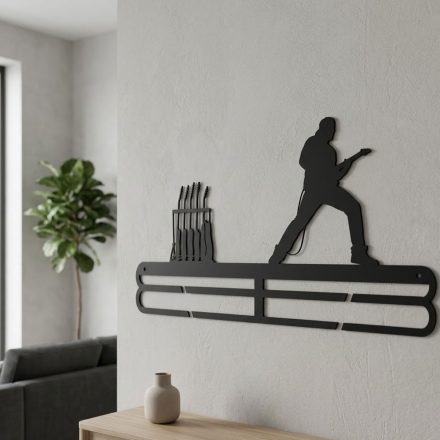 Gitáros badge akasztó – acél fali tartó nyakpántokhoz